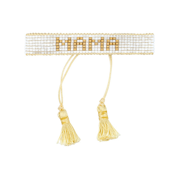 Small White & Gold MAMA  Beaded Bracelet