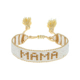 Small White & Gold MAMA  Beaded Bracelet